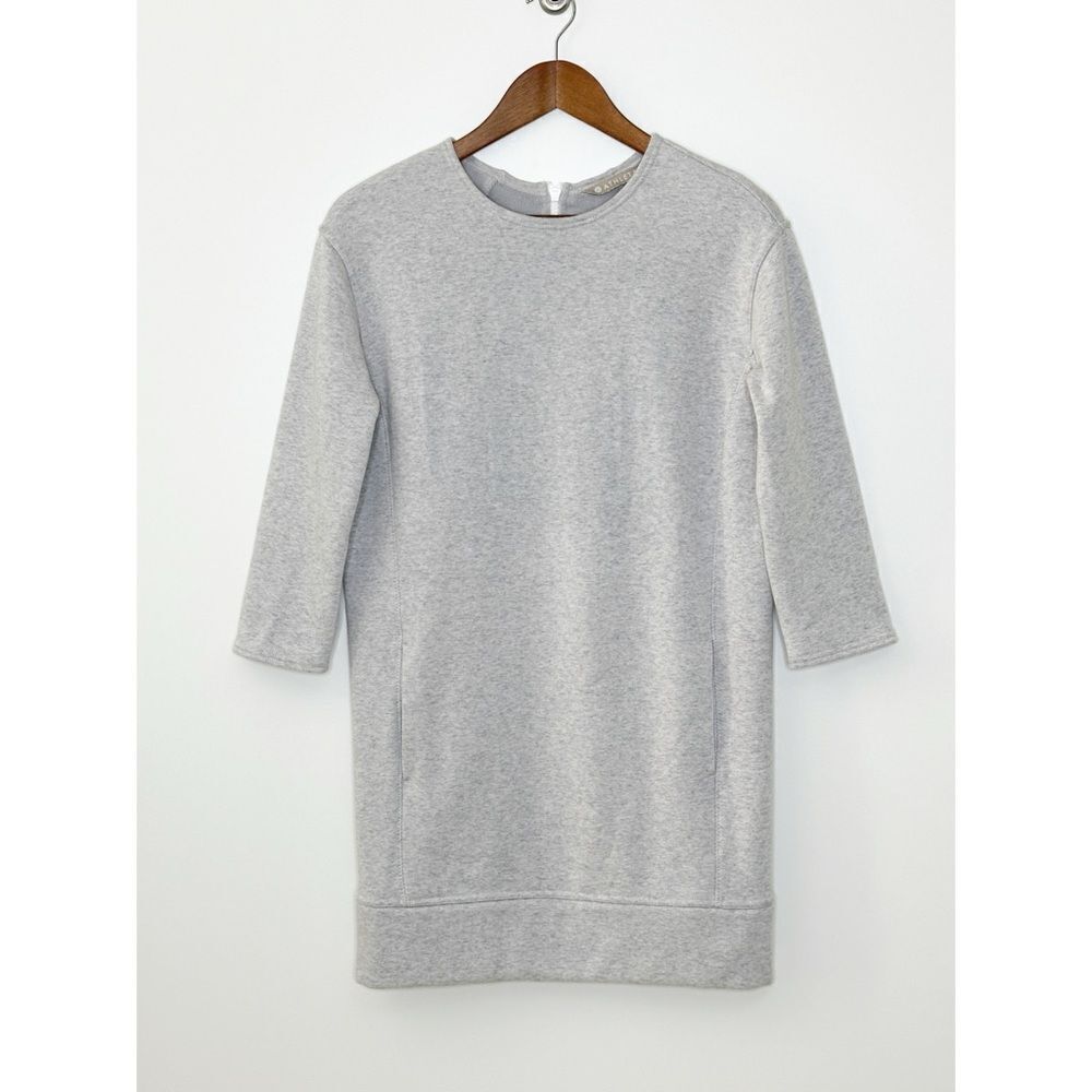 Athleta Cozy Karma Back Zip Fleece Crew Neck Sweatshirt Dress Gray Size XXS